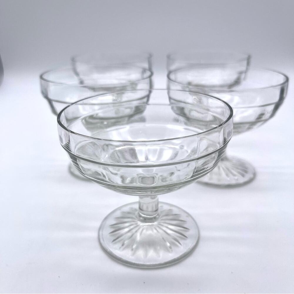 Vintage Set of 5 Anchor Hocking Clear Block Optic Low Footed Sherbet Dishes